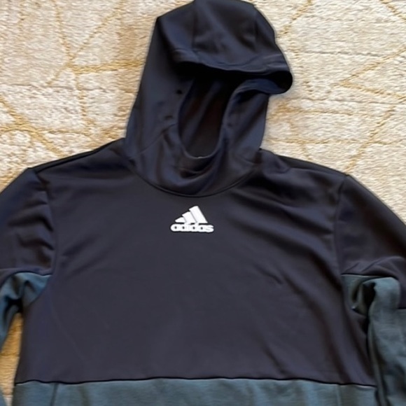 🍕Adidas scuba hoodie sweatshirt black charcoal gray color block pullover small - Picture 1 of 8